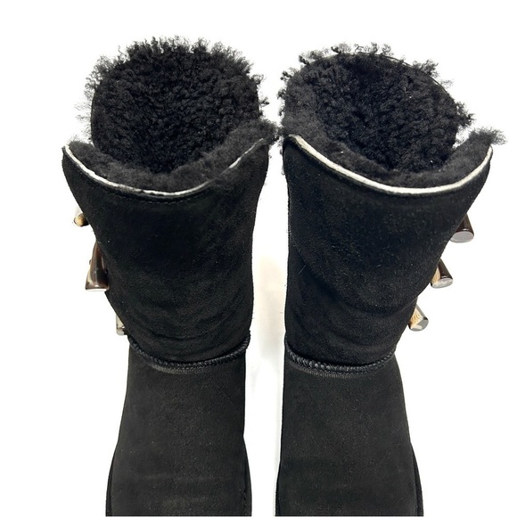 BearPaw Suede Black Sheepskin Wool Toggle Boots 917W-Jade, Size 8 - Picture 8 of 16